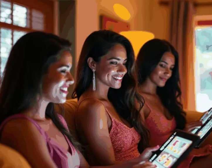 Ilustrasi pengguna login memakai perangkat mobile menikmati fitur hiburan super59